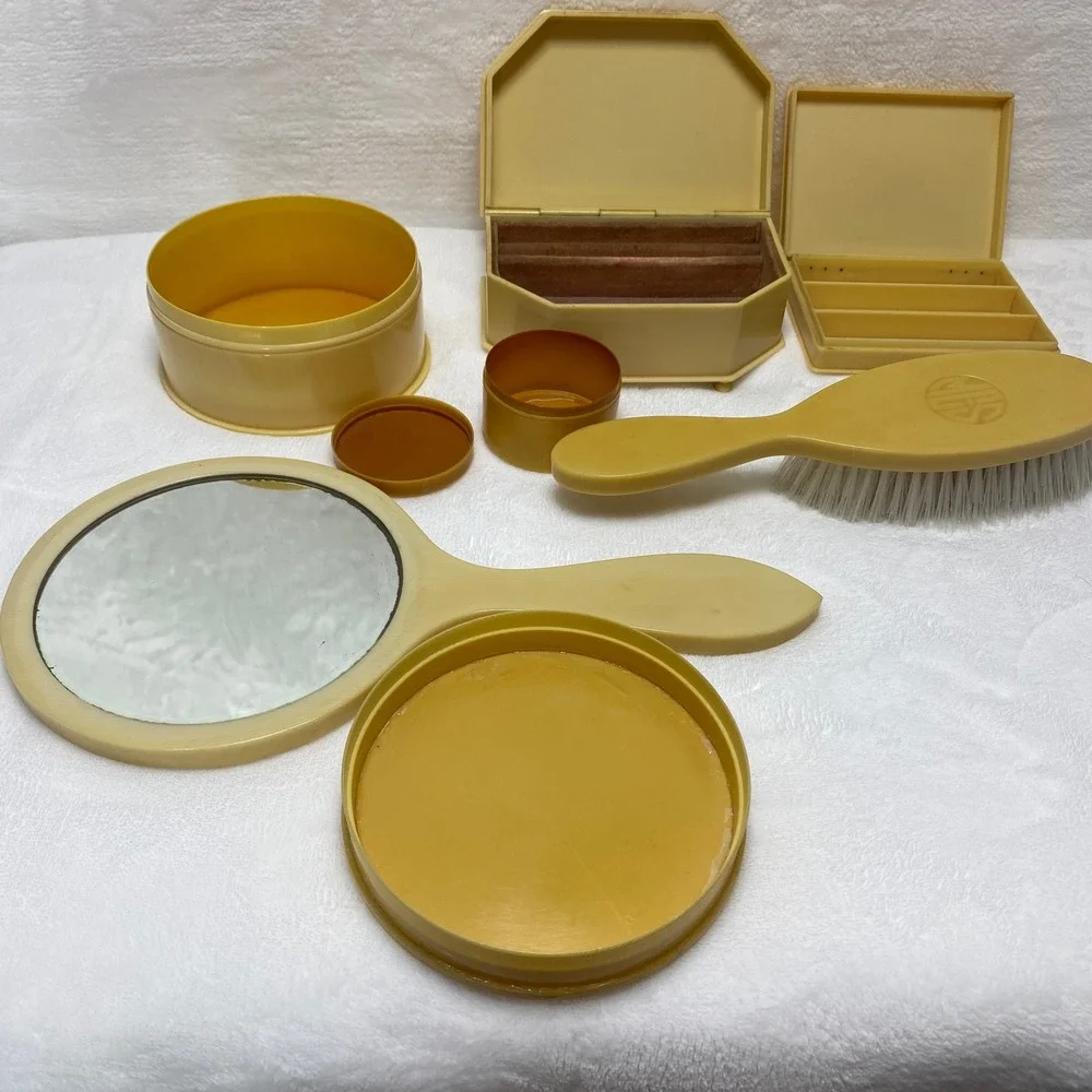 Vintage Bakelite Celluloid Vanity Set & Box Collection AS IS